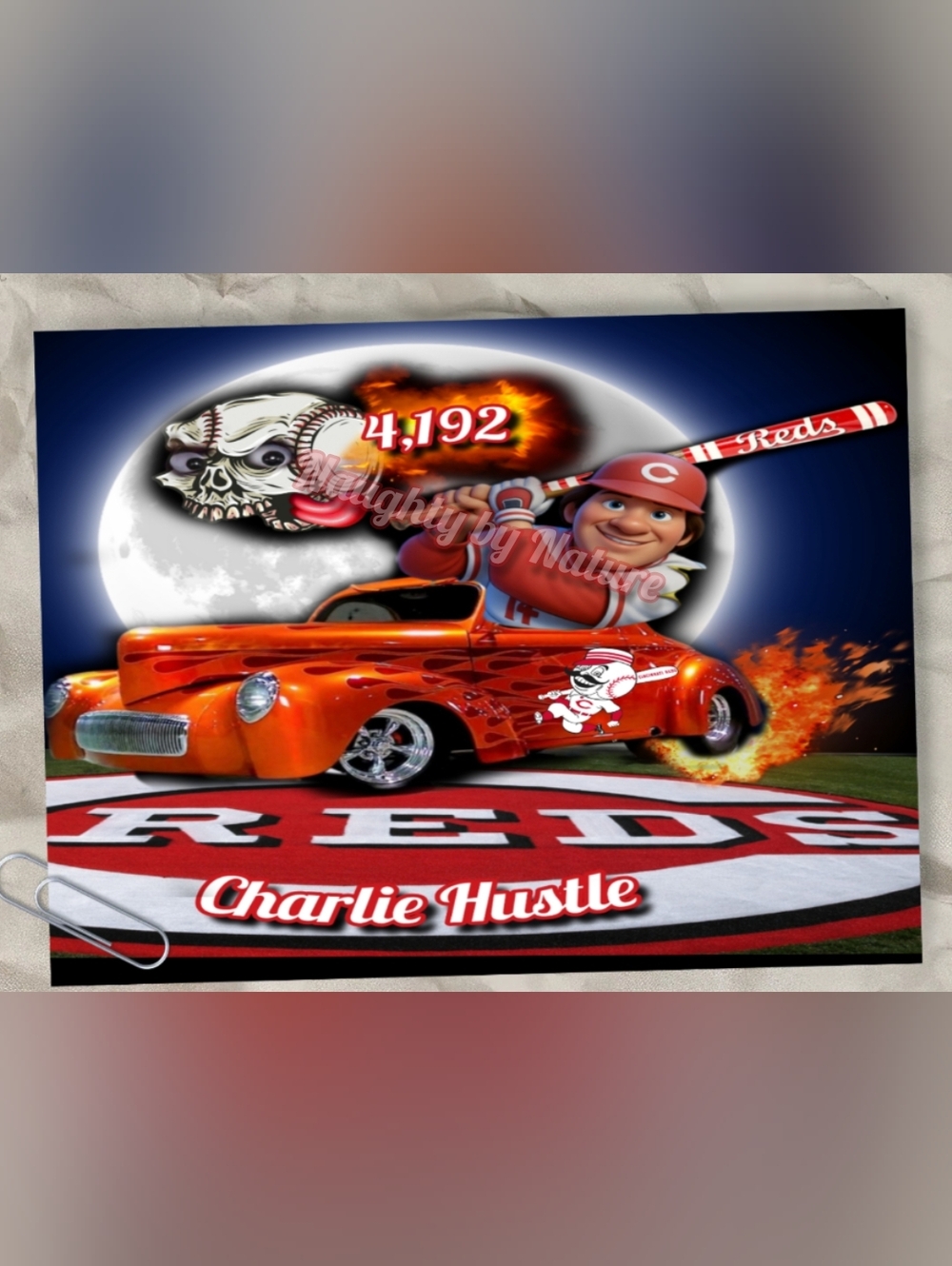 Custom Orange Flaming Hot Rod Graphic Print - 'Charlie Hustle'
